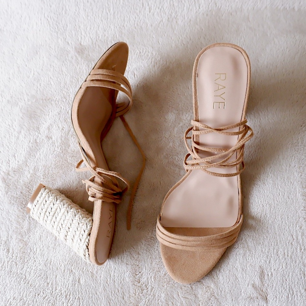 RAYE Nude Tan Strappy Block Heel Sandals